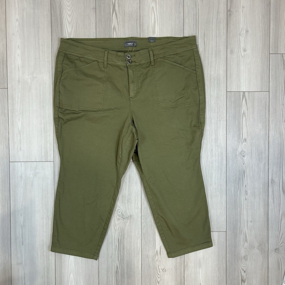 NWT Torrid 26‎ Pants Crop Aviator Skinny Stretch Twill Mid Rise Olive Green
